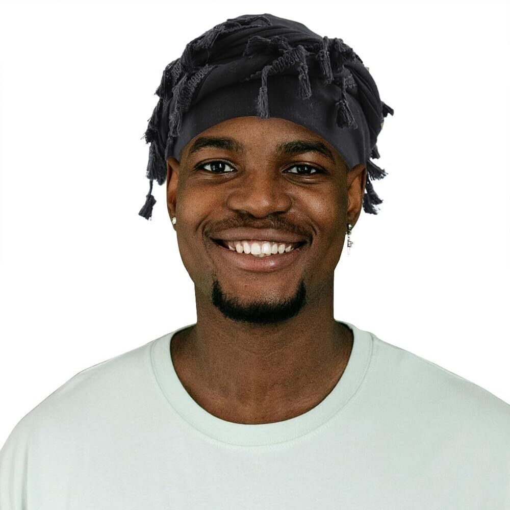 3977 Turban and Vintage Elastic Twise Durags Satin Lined Head Wraps Black